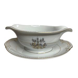 Late In Autumn Gravy Boat Attached‎ Plate By Fine China Of Japan Gold Gild Trim